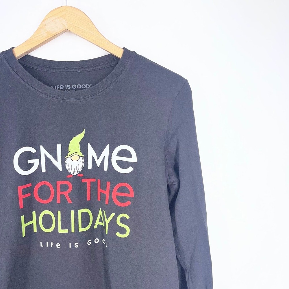 Life is Good Womens Black Gnome for the Holidays Crusher Long Sleeve Tee Small - Picture 4 of 13